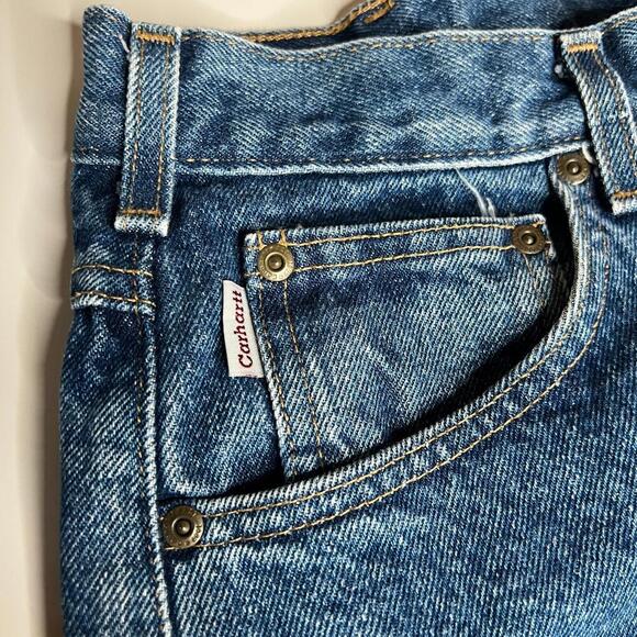 Carhartt Men’s Blue Denim Jeans 40x32 Relaxed Fit USA Logo Patch Made in Mexico - Picture 11 of 13